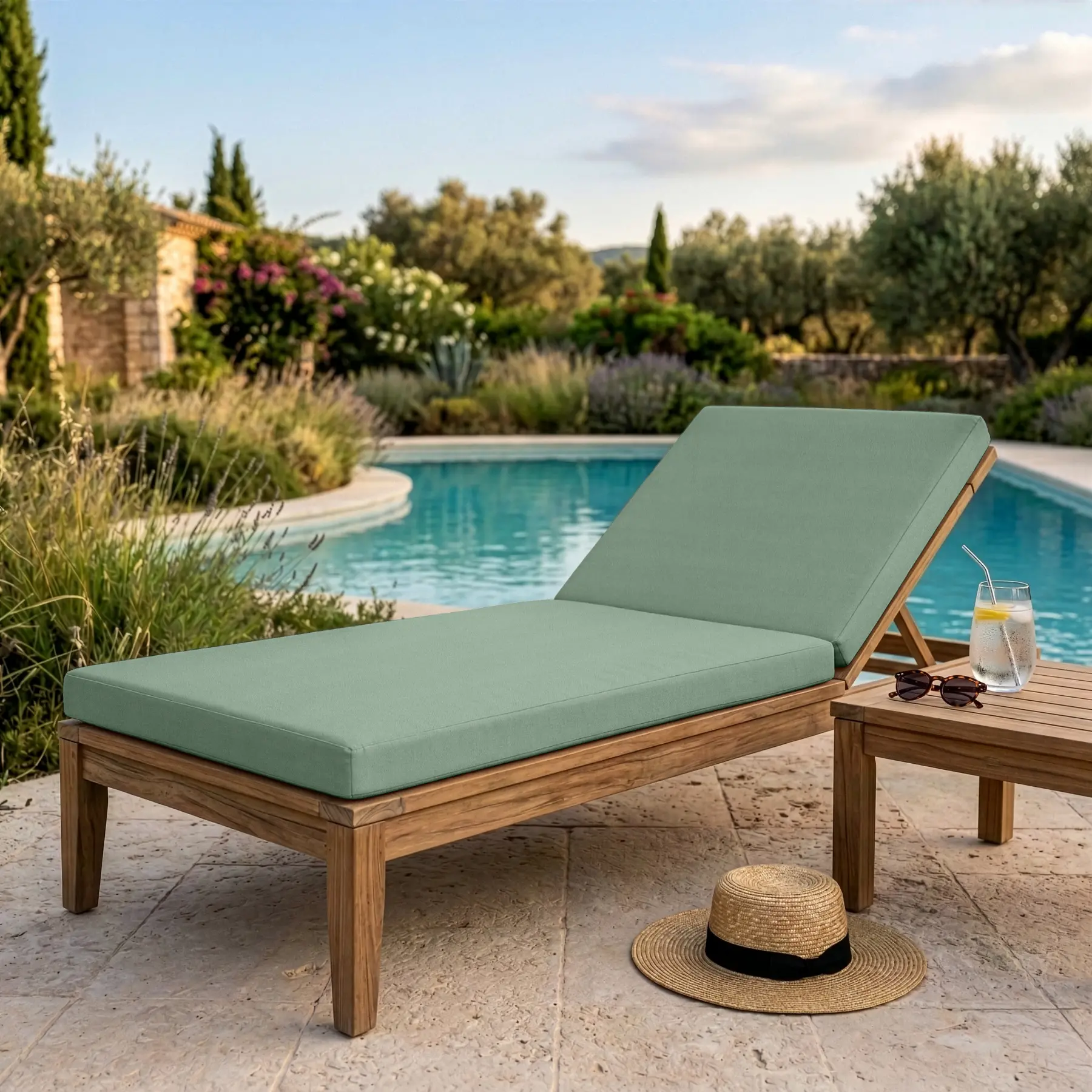 Coussin bain de soleil Uni Vert d’eau déperlant pour spas et hôtels